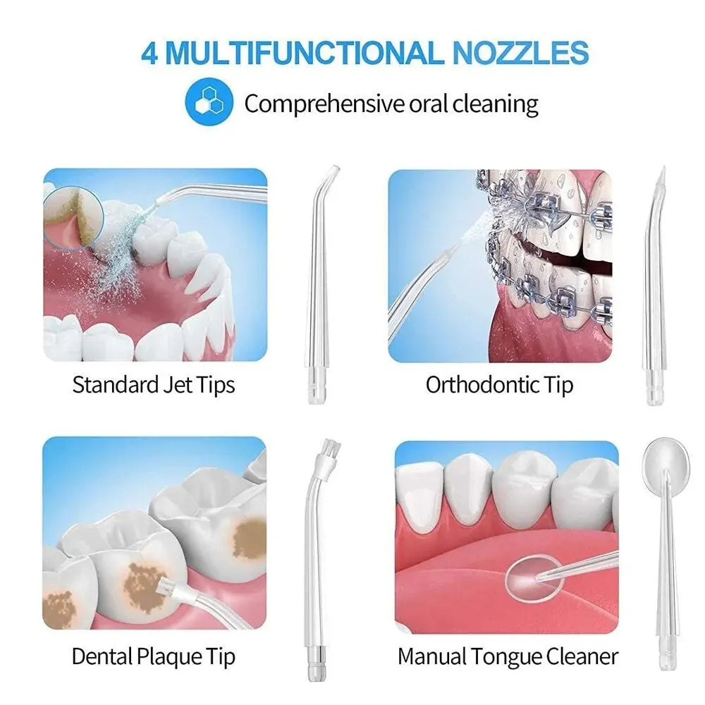 Filo INTERDENTALE, detergente DENTALE ricaricabile impermeabile, con 4 ugelli.