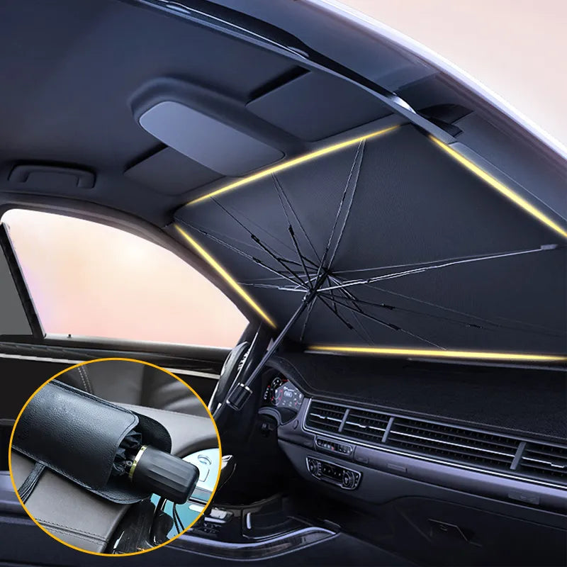 Ombrello PARASOLE per auto. Accessorio di protezione del PARABREZZA interno.