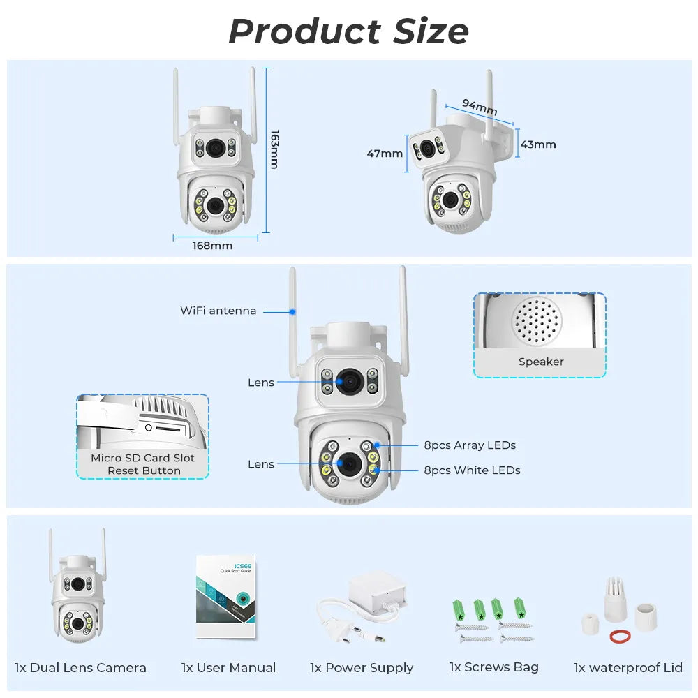 TELECAMERA Dual Lens Wireless con doppio schermo 8MP 4K Wifi Auto TRACKING.