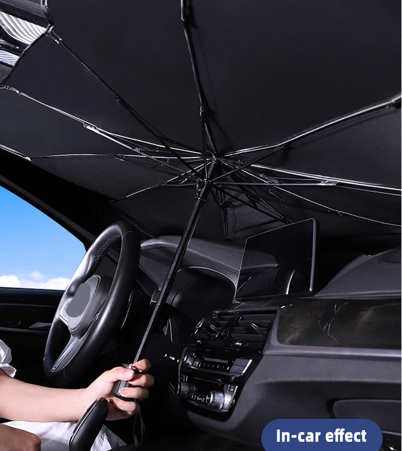 Ombrello PARASOLE per auto. Accessorio di protezione del PARABREZZA interno.