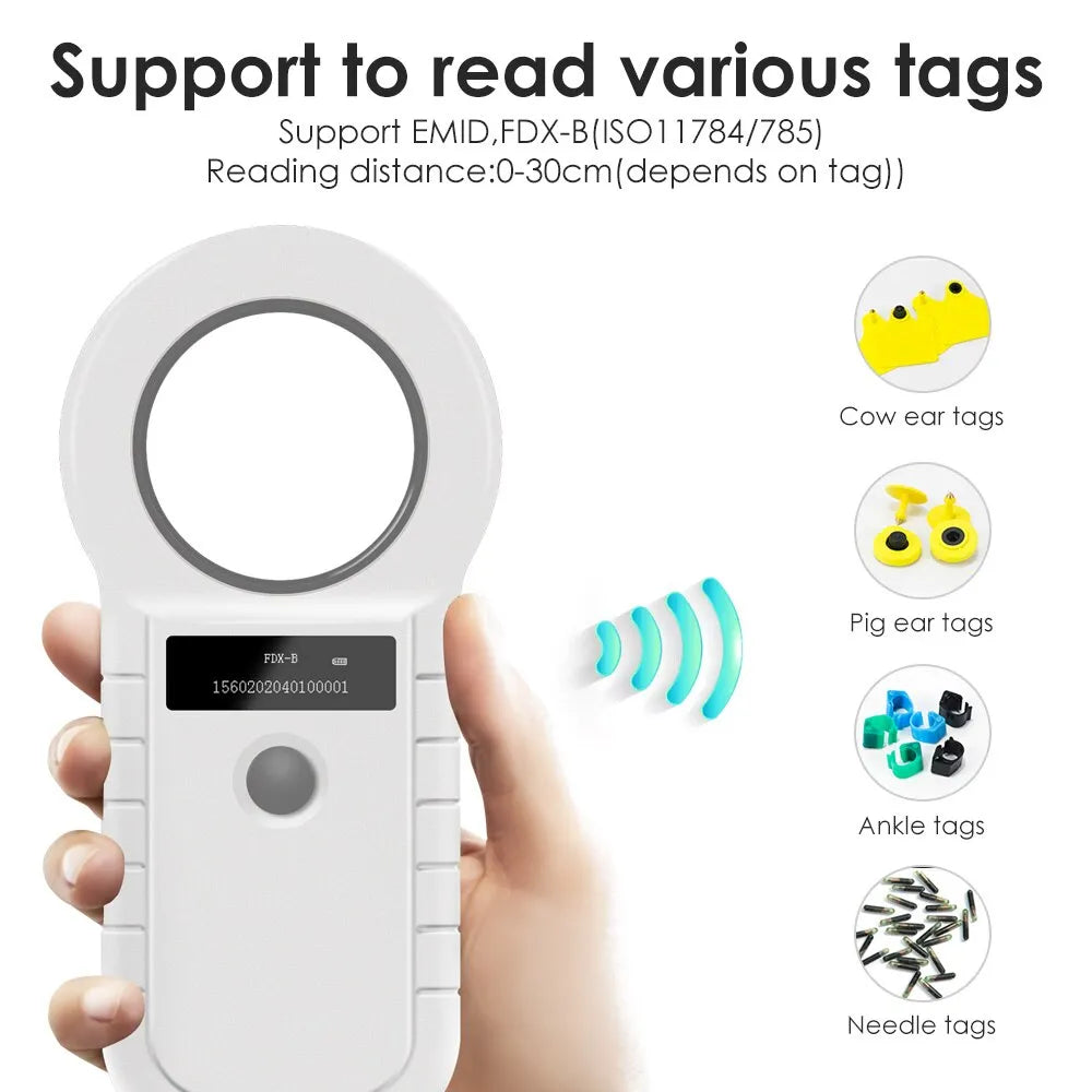 Microchip Tag registrazione per Mucca, Pesce e Cane 134.2KHz RFID Animal Reader.