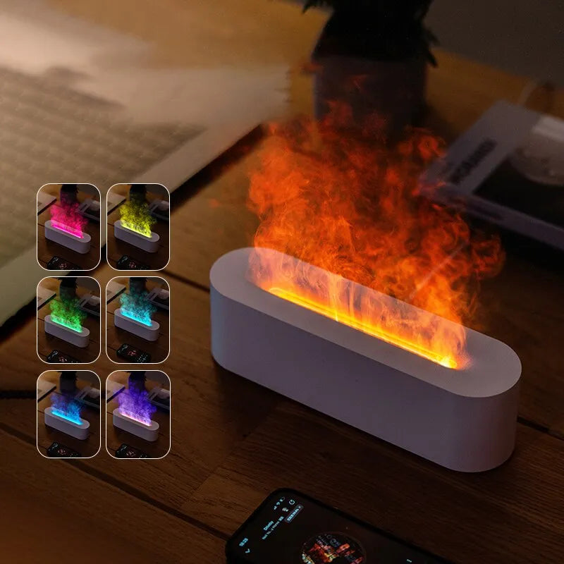 Diffusore UMIDIFICATORE RGB Flame Aroma USB Desktop simulazione luce 7 colori.