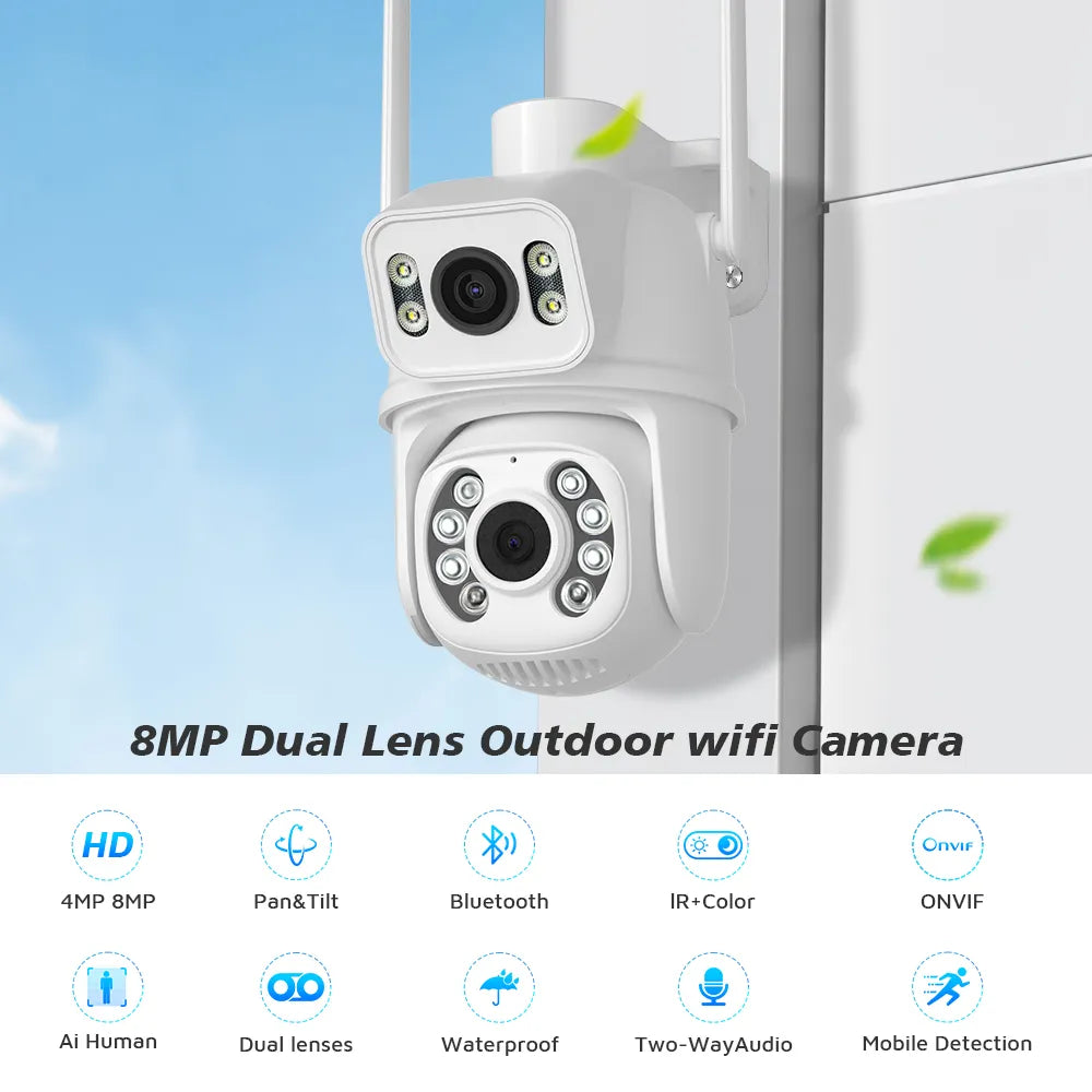 TELECAMERA Dual Lens Wireless con doppio schermo 8MP 4K Wifi Auto TRACKING.