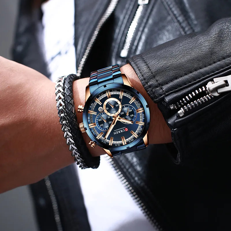 Orologio uomo CURREN. Top Brand di lusso al quarzo con Cronografo IMPERMEABILE.