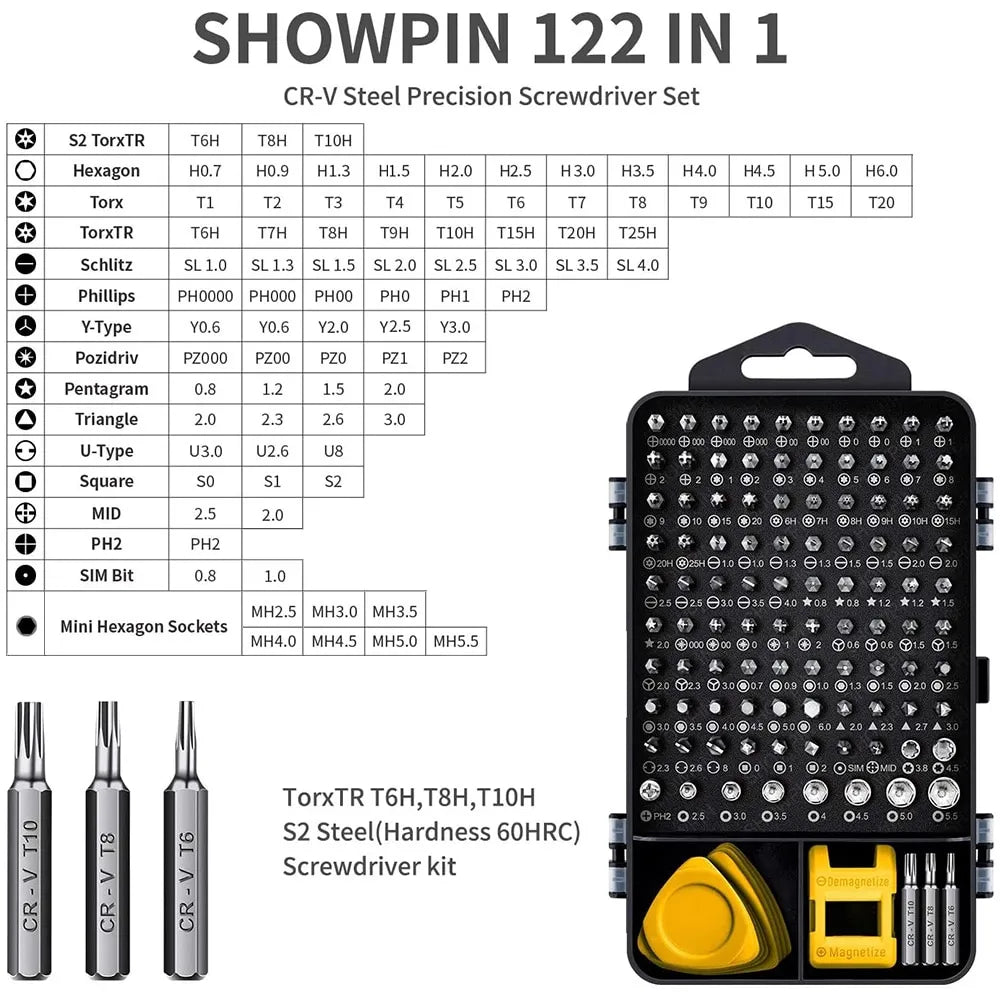 Kit di CACCIAVITI magnetici per Laptop 122 in 1. Set di cacciaviti di precisione