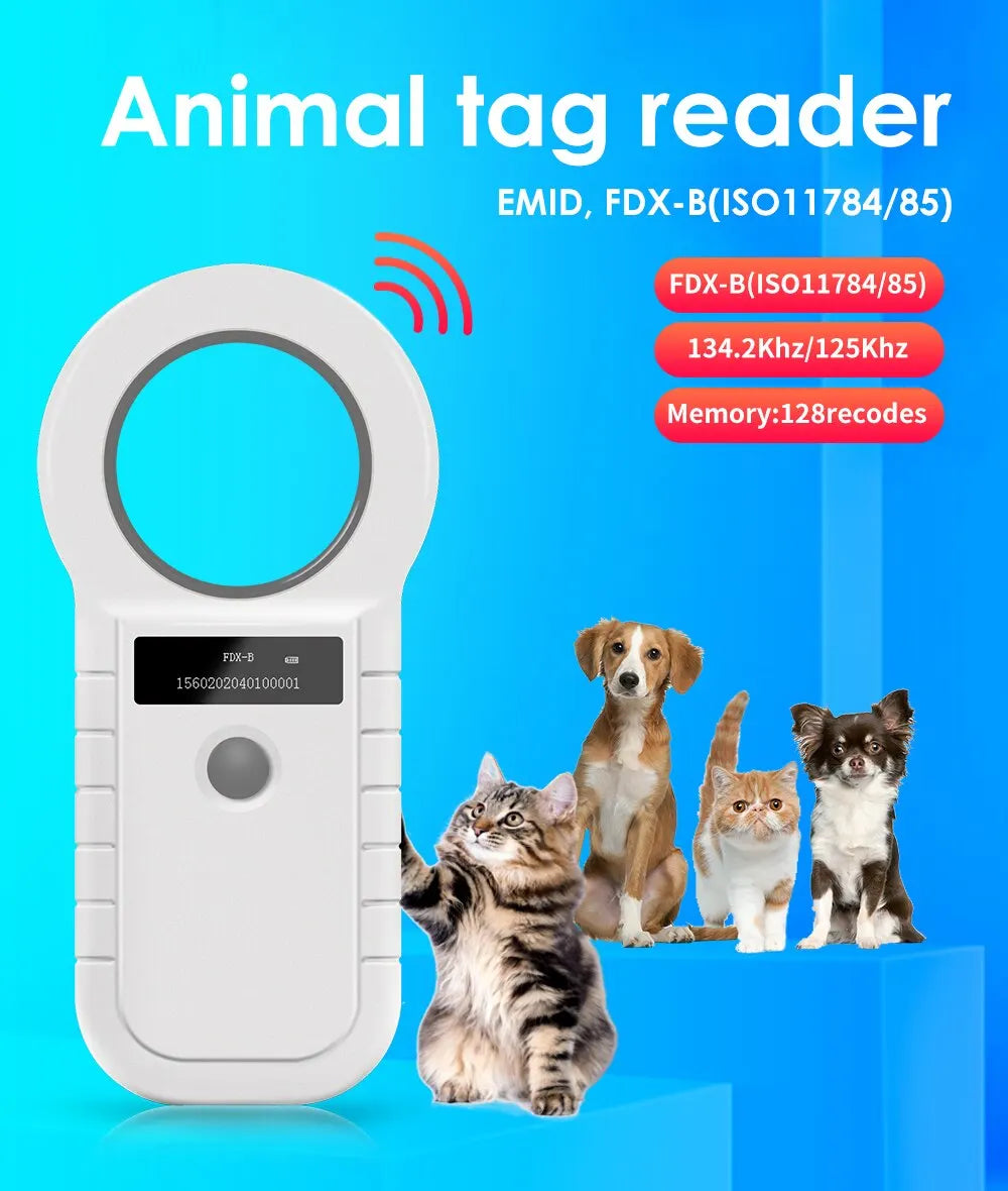 Microchip Tag registrazione per Mucca, Pesce e Cane 134.2KHz RFID Animal Reader.