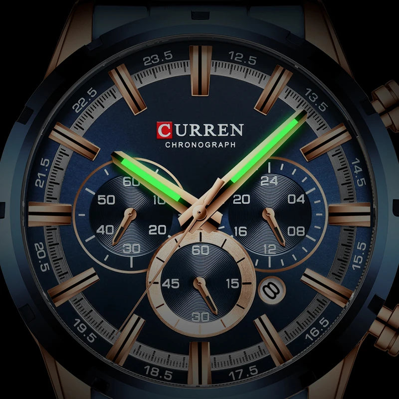 Orologio uomo CURREN. Top Brand di lusso al quarzo con Cronografo IMPERMEABILE.