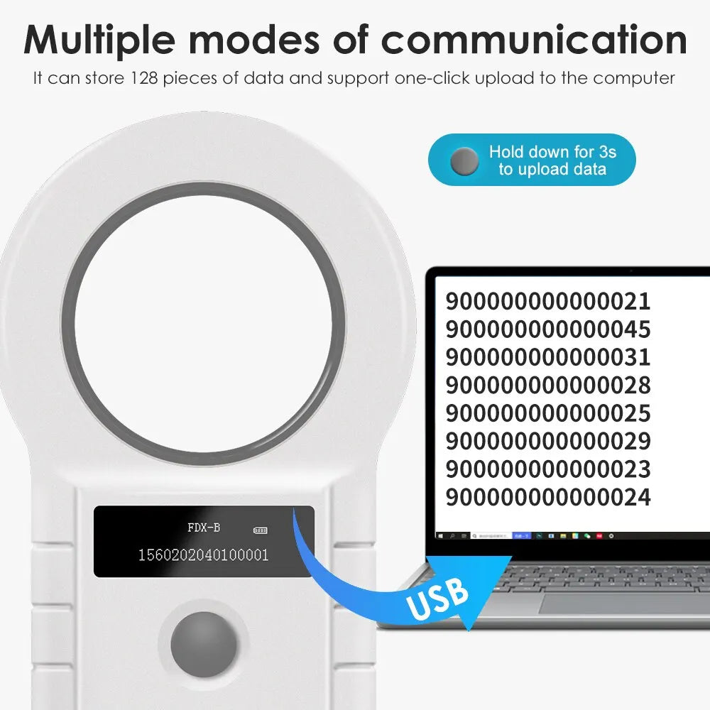 Microchip Tag registrazione per Mucca, Pesce e Cane 134.2KHz RFID Animal Reader.